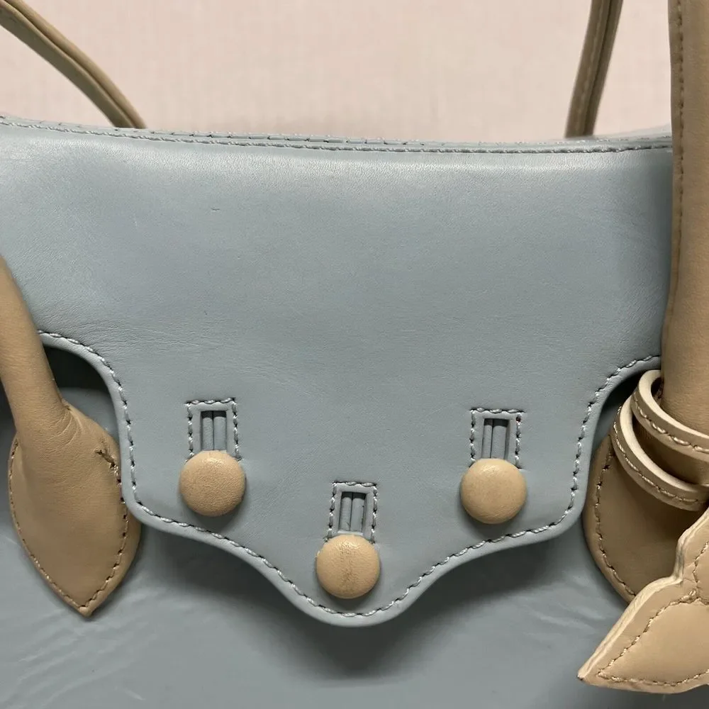 Deborah Lewis Baby Blue and Cream Double Handle Satchel Handbag NWOT - Picture 2 of 10